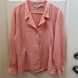 Vintage Oscar De La Renta Expressions Coral Pink Long Sleeve Button Down Shirt